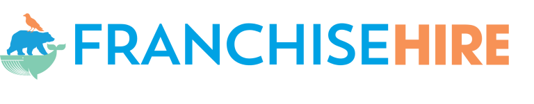 Franchise Hire Franchise Executive Search and Franchise Recruiting Logo Running Man and Company name in orange and blue