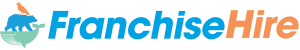 Franchise Hire Franchise Executive Search and Franchise Recruiting Logo Running Man and Company name in orange and blue