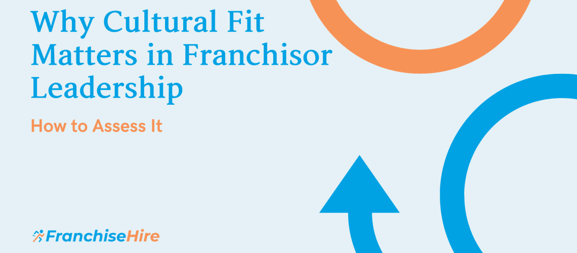 Orange and Blue font with swirl graphics expressing the article title on Franchisor Culture Fit